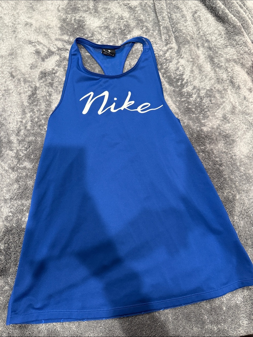 Nike Women’s Cobalt Blue Racerback Tank with White Script Logo
